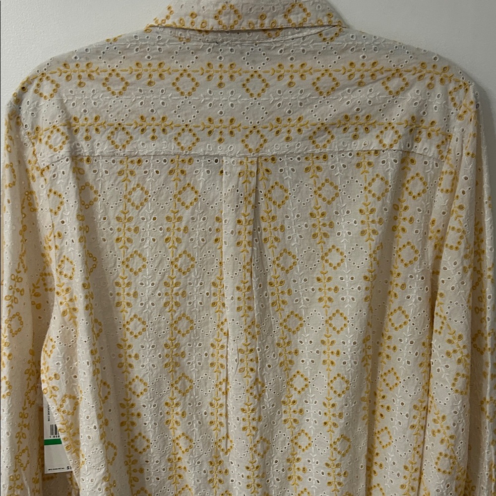 Karen Kane Tie Front Blouse Women’s L Tropic Sun Eyelet Bell Sleeves Spring NWT - Picture 8 of 15